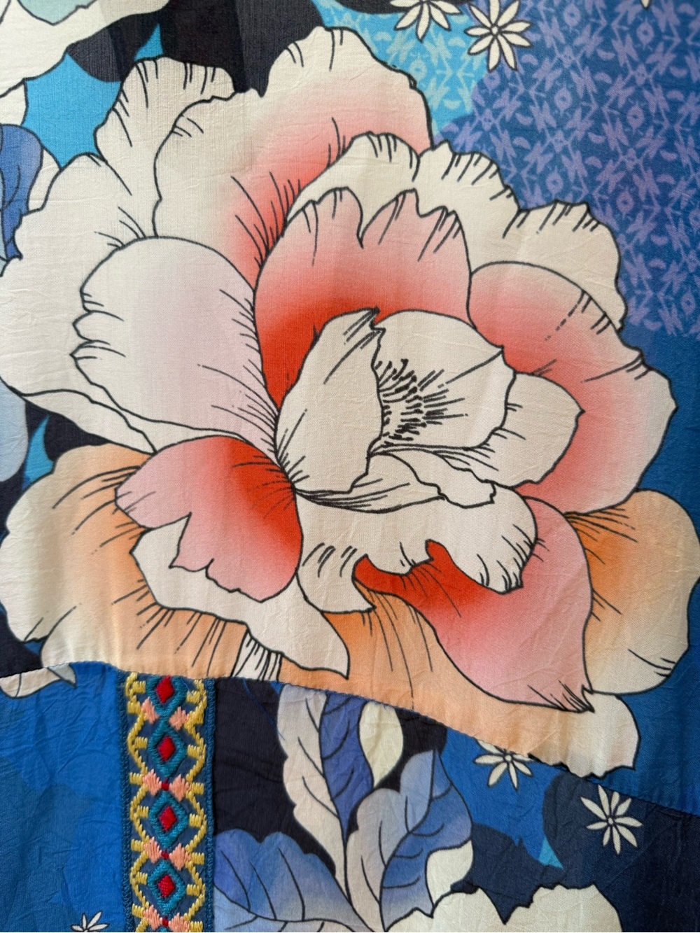 Johnny Was Embroidered  Floral Top in Blue, Coral and Cream - Picture 2 of 5